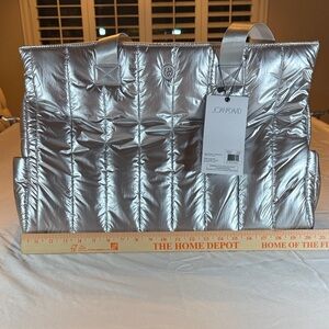 Joan & David 20" Metallic Tubular Quilted Nylon Puffer Tote - msrp $228